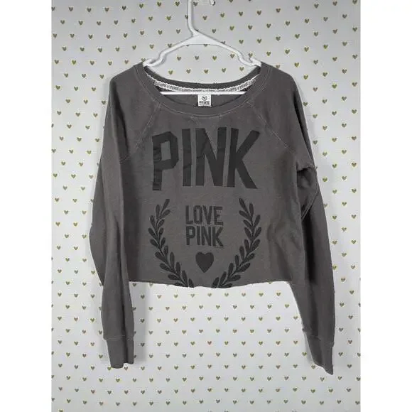 PINK Victoria's Secret Gray Cropped Sweatshirt - Picture 1 of 5